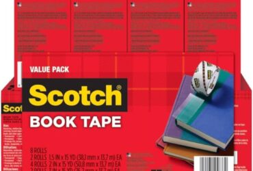 3M Scotch Book Repair Tape Multi-Pack – Durable and Clear Mending, 1.5 in x 15 yd, 3 in Core, Clear, 8 per Pack