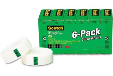 3M Magic Tape – Reliable and Long-Lasting, 3/4 in x 1296 in, 1 in Core, Transparent, 6 Rolls per Pack