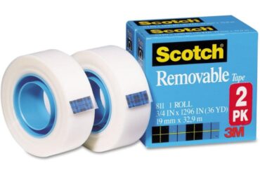 3M Removable Tape – Clean and Reliable Sealing, 1/2 in x 1296 in, 1 in Core, Clear, 2 per Pack