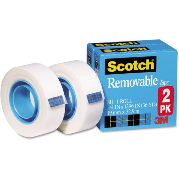 3M Removable Tape – Clean and Reliable Sealing, 1/2 in x 1296 in, 1 in Core, Clear, 2 per Pack