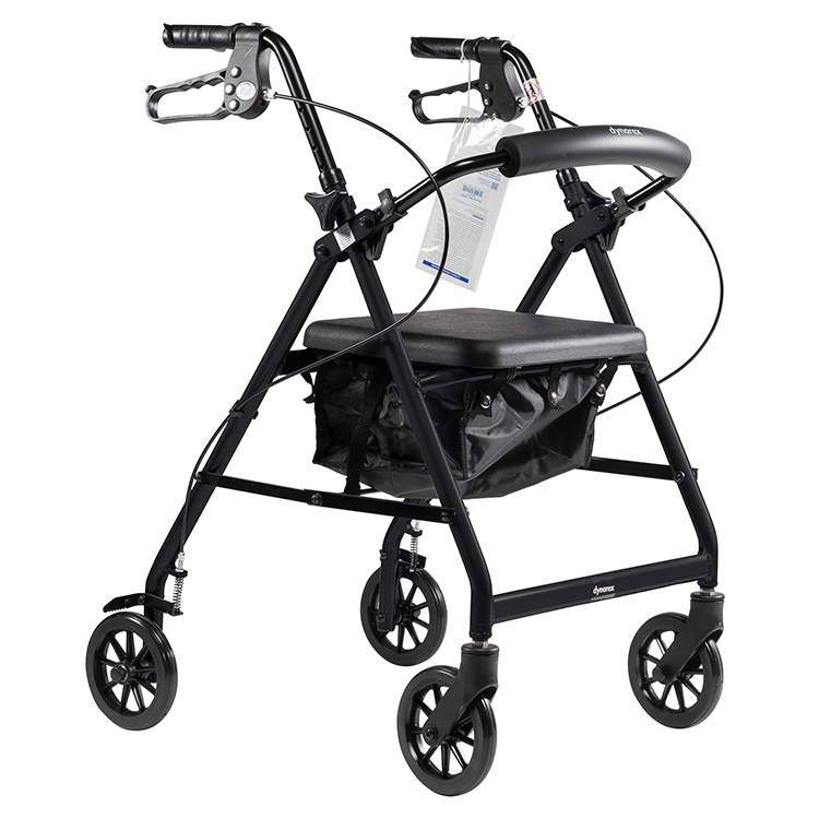 Dynarex 10201BK DynaGo Quad 6 - Aluminum Rollator, Black, 1pc/cs