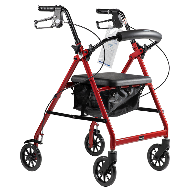 Dynarex 10201RD DynaGo Quad 6 - Aluminum Rollator, Red, 1pc/cs