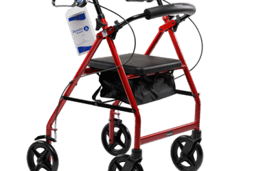 Dynarex 10202 DynaGo Quad 8 - Aluminum Rollator w/ 7.5" Wheels, Red, 1pc/cs