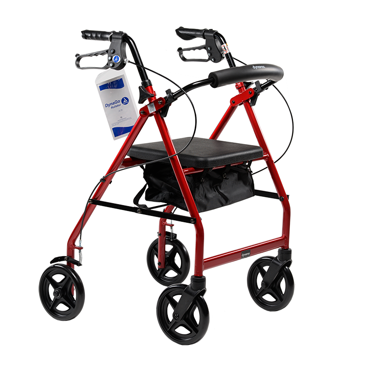 Dynarex 10202 DynaGo Quad 8 - Aluminum Rollator w/ 7.5" Wheels, Red, 1pc/cs