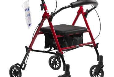 Dynarex 10204 DynaGo Flex - Adjustable Height Rollator, Red, Aluminum, 1/cs