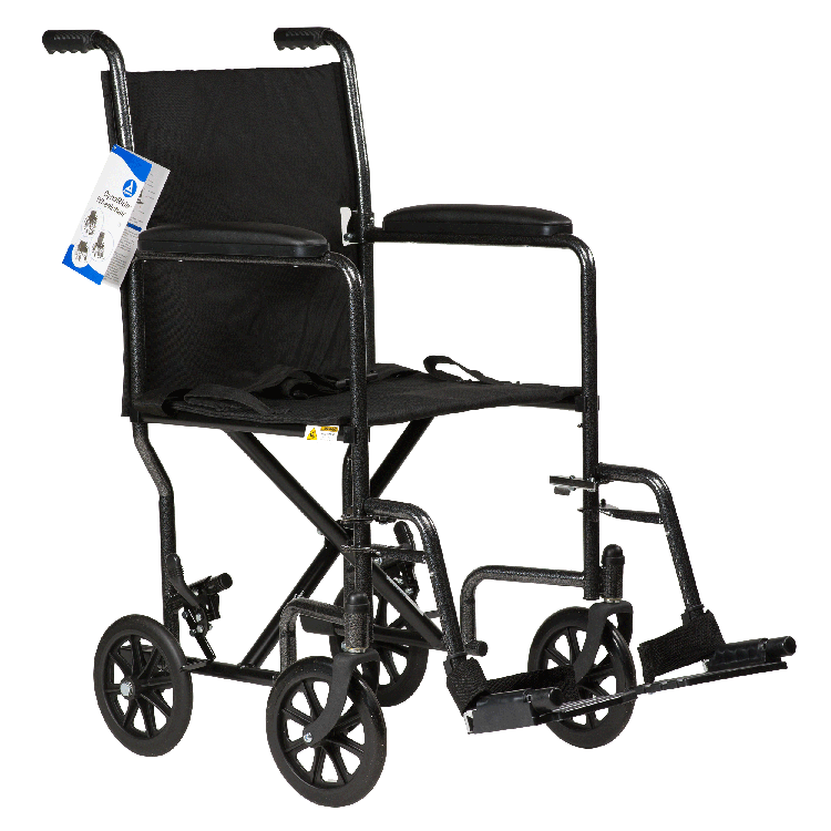 10242.png Dynarex 10242 DynaRide Transport Wheelchair - 17" x 16" w/ Fixed Full Arm, Steel, 1pc/cs
