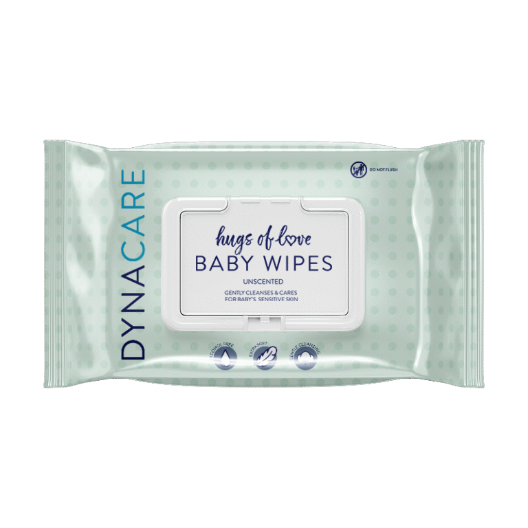 Dynarex 1328 Hugs of Love Baby Wipes unscented w/ Plastic Lid, 5" x 7", 24/80/cs