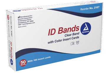 Dynarex 2187 ID Bands, Clear Band w/Color Card Insert, 5/50 cs