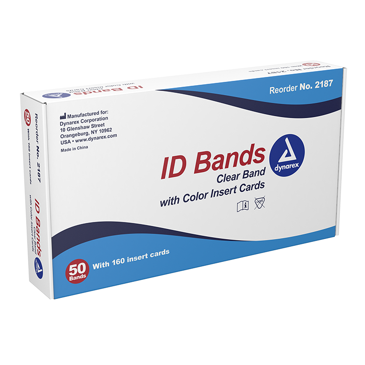 21873.png Dynarex 2187 ID Bands, Clear Band w/Color Card Insert, 5/50 cs