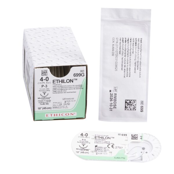 Ethicon 2472480 Ethilon™ Nonabsorbable Nylon Suture – 4-0, 30 in, Black Monofilament, P-3 Needle – 1 per Unit