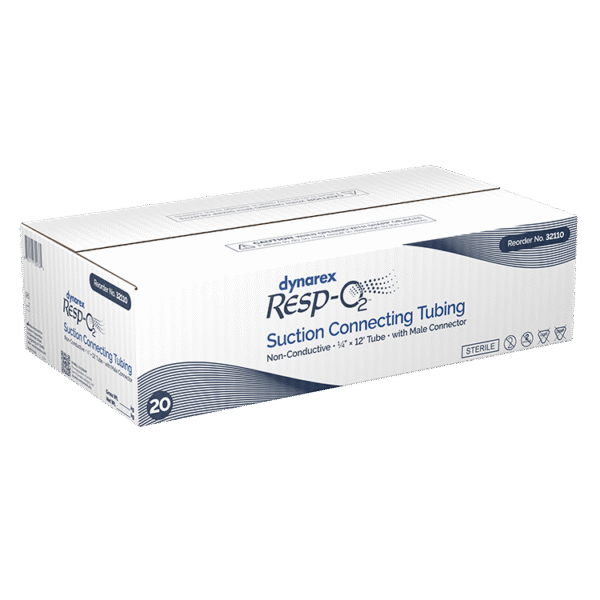 Dynarex 32110 Suction Connecting Tubing w/ Male Connector, Non-Conductive, 1/4" x 12' Tube, 20/cs