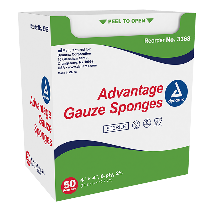 3368.png Dynarex 3368 Gauze Sponge - Sterile 2's, 4" x 4" 8 Ply, 12/50/cs