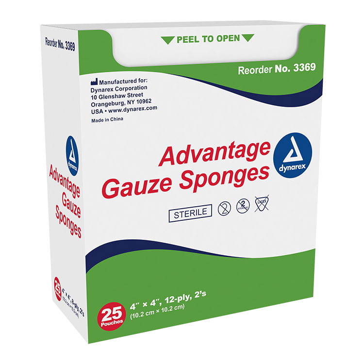 3369.png Dynarex 3369 Gauze Sponge - Sterile 2's, 4" x 4" 12 Ply, 24/25/cs