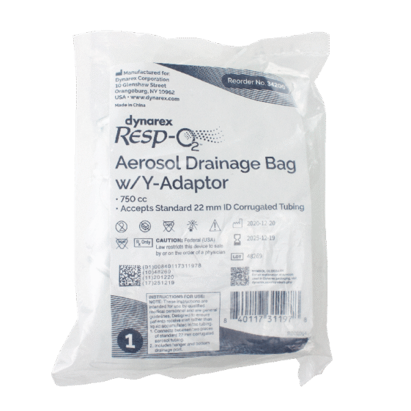 Dynarex 34200 Aerosol Drainage Bag w/ Y-Adaptor, 750 cc, 50/cs