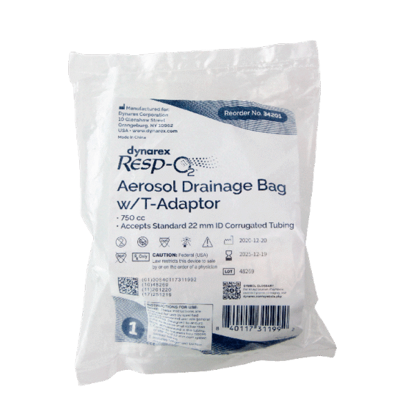 Dynarex 34201 Aerosol Drainage Bag w/ T-Adaptor, 750 cc, 50/cs