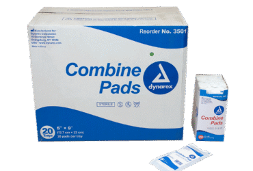Dynarex 3501 Combine Pads 1/pouch - Sterile, 5" x 9", 20/20/cs