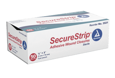 Dynarex 3521 SecureStrip Adhesive Wound Closures - Sterile, 1/8" x 3", 4/50/cs