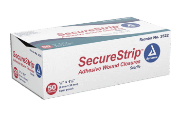 Dynarex 3522 SecureStrip Adhesive Wound Closures - Sterile, 1/4" x 1.5", 4/50/cs