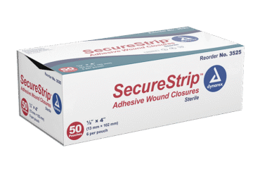 Dynarex 3525 SecureStrip Adhesive Wound Closures - Sterile, 1/2" x 4", 4/50/cs
