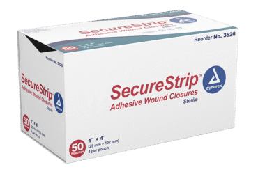Dynarex 3526 SecureStrip Adhesive Wound Closures - Sterile, 1" x 4", 4/50/cs