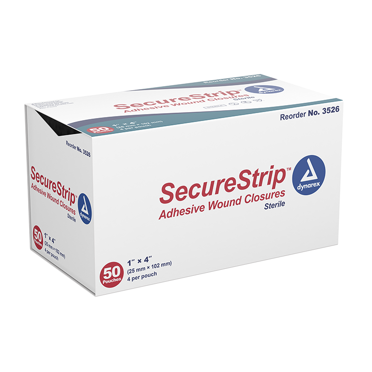 Dynarex 3526 SecureStrip Adhesive Wound Closures - Sterile, 1" x 4", 4/50/cs