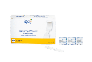 Dynarex 3615UB-10 Butterfly Wound Closure - Sterile, 3/8" x 1 13/16", 24/10/cs