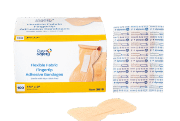 Dynarex 3618 Flexible Fabric Fingertip Adhesive Fabric Bandages - Sterile, 1 3/4" x 3", 24/100/cs