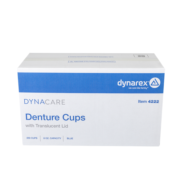 Dynarex 4222 Denture Cup w/ Lid, 8 oz, Blue, 250/cs