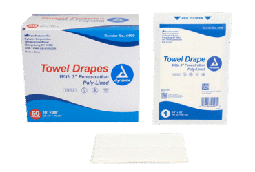 Dynarex 4409 Disposable Towel Drapes Fenestrated - Sterile, 18" x 26", 6/50/cs