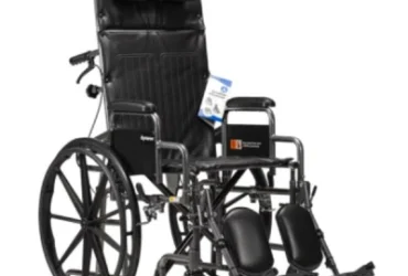 Dynarex 10238 DynaRide Reclining Wheelchair - 16" x 16" w/ Detach Desk Arm, Silver Vein, 1pc/cs