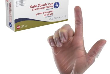 Dynarex 2611 Safe-Touch Vinyl Exam Gloves, Small, Powder-Free, Clear, 10/100/cs