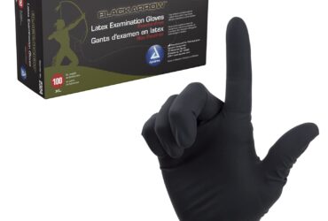 Dynarex 2324 Black Arrow Latex Exam Gloves, X-Large, Powder-Free, 10/100/cs