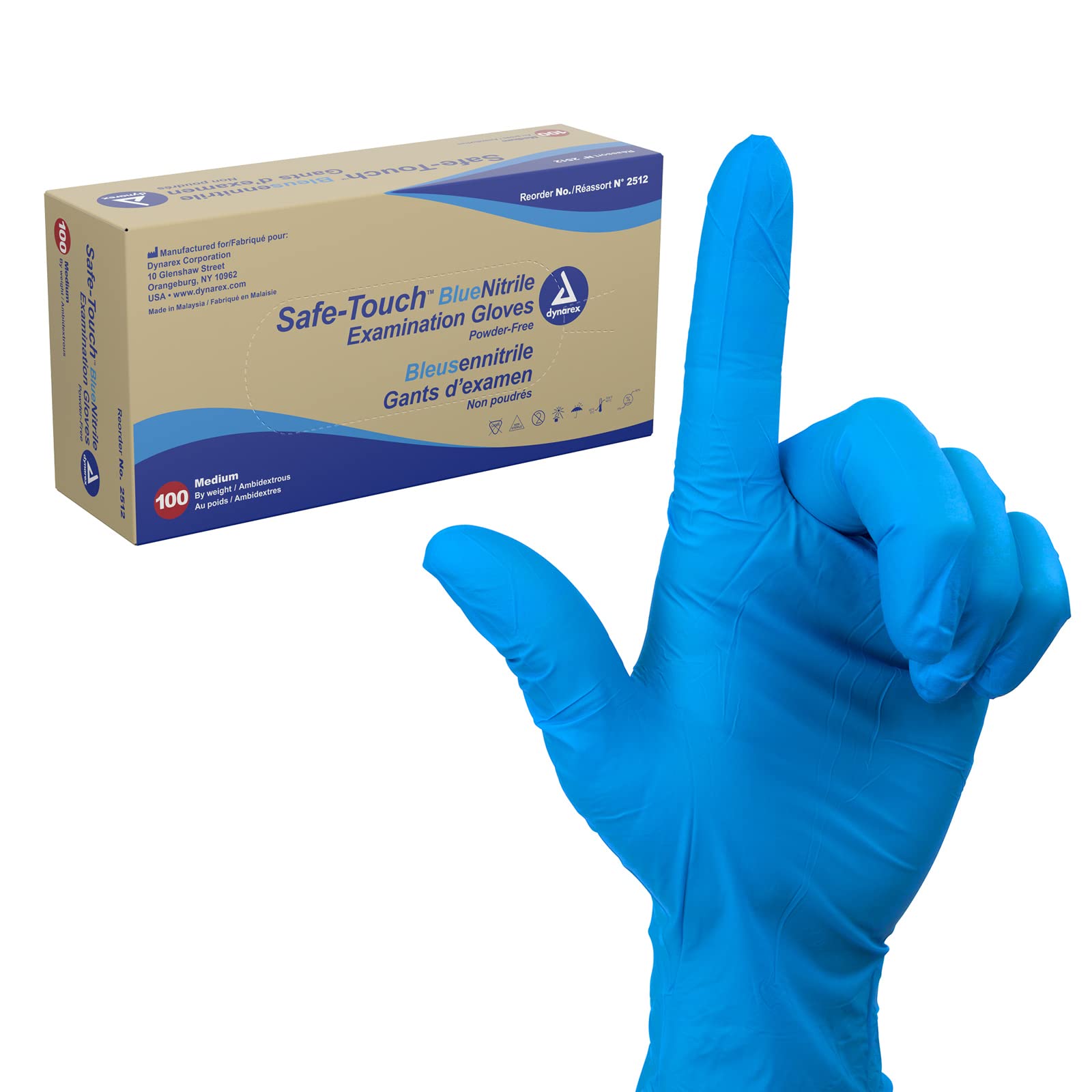 Version 1.0.0 Dynarex 2514 Safe-Touch Blue Nitrile Exam Gloves - Non-Latex, X-Large, Powder-Free, Blue, 10/100/cs