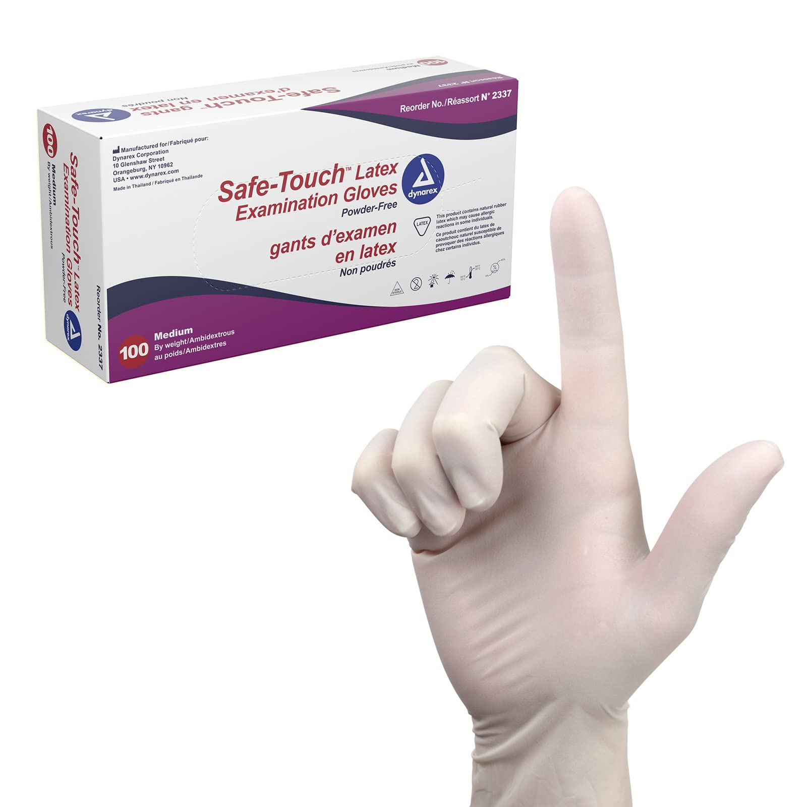 Version 1.0.0 Dynarex 2339 Safe-Touch Latex Exam Gloves, X-Large, Powder-Free, 10/100/cs