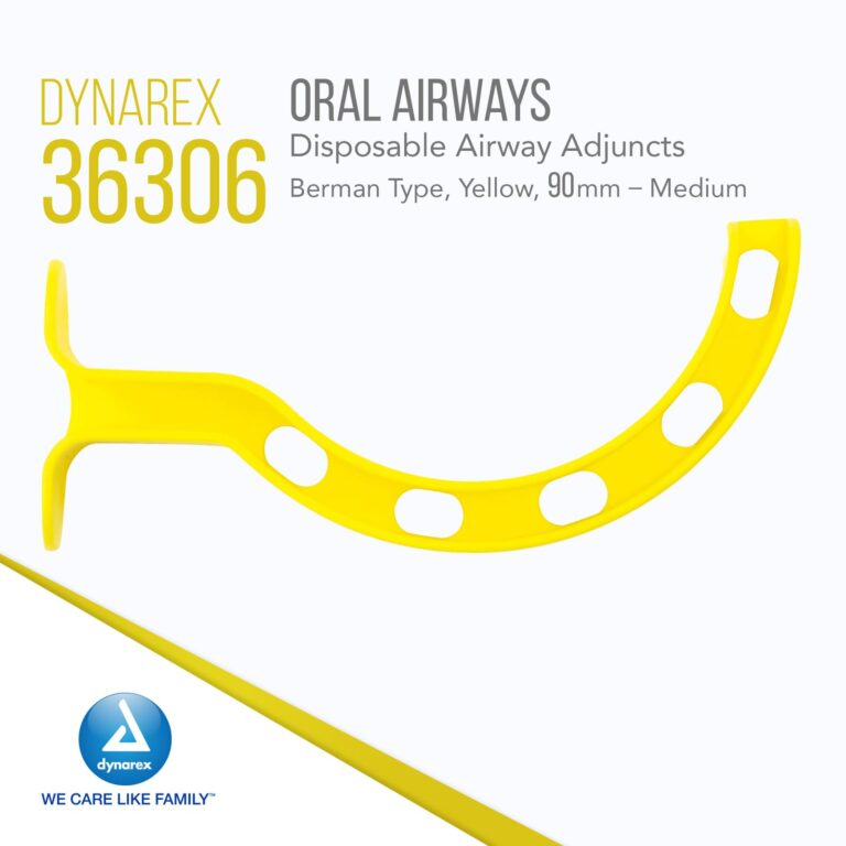 Dynarex 36306 Oral Airways (Berman Type), 90 mm, Adult Medium, Yellow, 100/cs