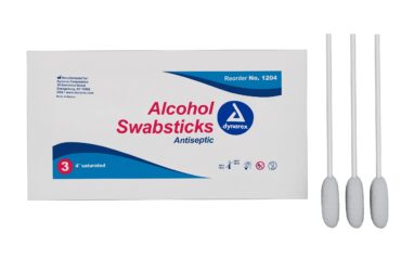 Dynarex 1204 Alcohol Swabsticks, 4", 3 Swabsticks per Packet, 10/25/cs