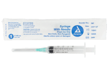 Dynarex 7007 Syringe - Non-Safety with Needle - Luer Lock, 21G, 1.5" Needle, 5 cc, 4/100/cs