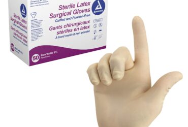 Dynarex 2365 Sterile Latex Surgical Gloves, Size 6.5, Powder-Free, 4/50/cs