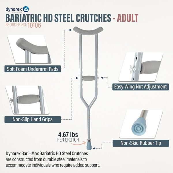 Dynarex 10105 Bariatric Steel Crutches, Tall Adult, 1pair/cs