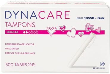 Dynarex 1355R Regular Tampons Cardboard Applicator, 6-9gr absorbency, 9/25/cs
