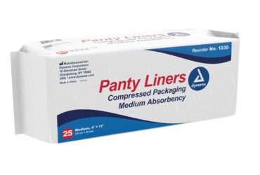 Dynarex 1335 Panty Liners, Sq End w/ Adhesive Tab, 4" x 11", 10/25/cs