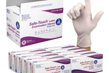 Dynarex 2336 Safe-Touch Latex Exam Gloves, Small, Powder-Free, 10/100/cs