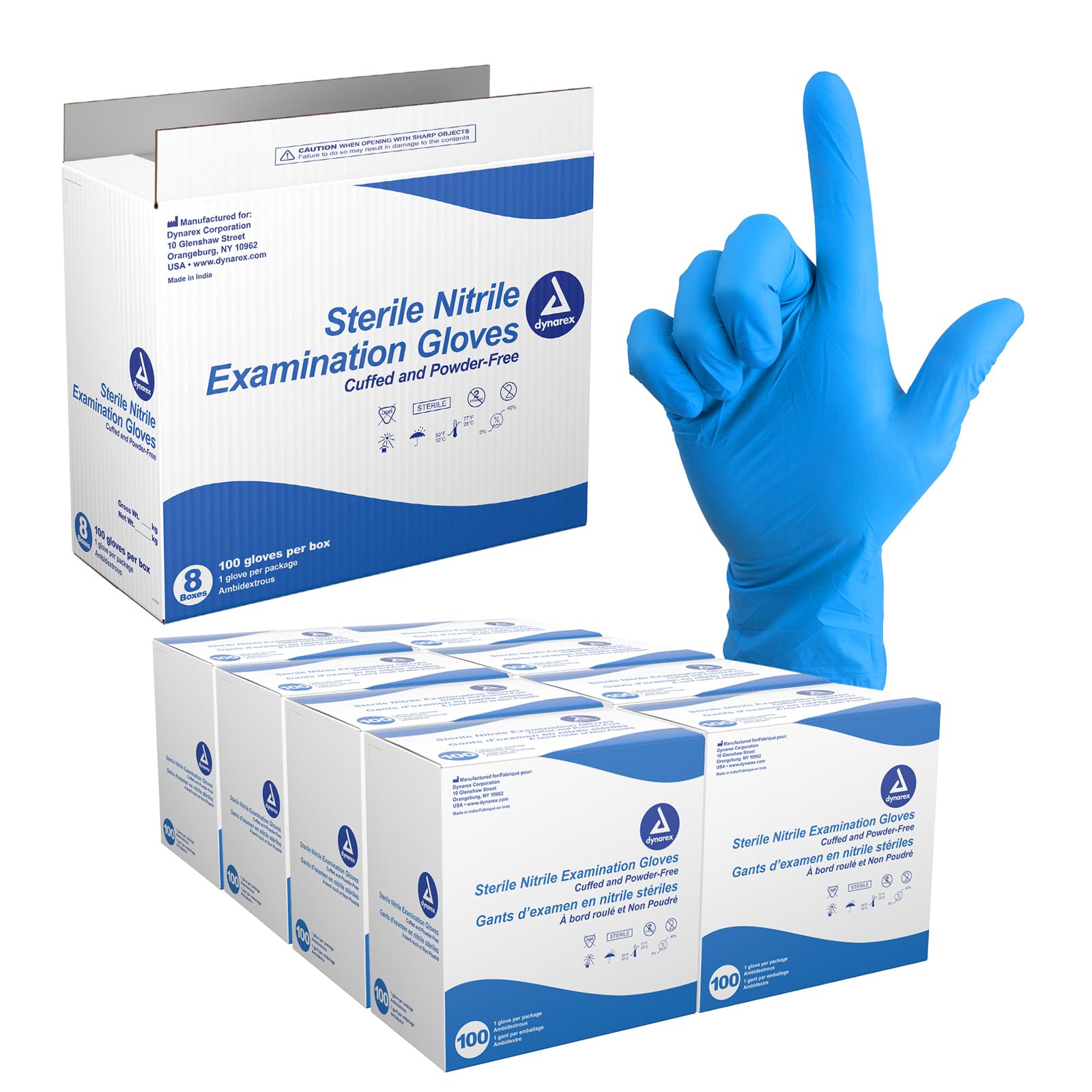 Version 1.0.0 Dynarex 6524 Nitrile Sterile Exam Gloves, Singles, Large, Powder Free, 8/100/cs