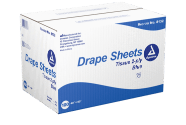 Dynarex 8132 Drape Sheets, 40" x 60", 2 Ply, Blue, 100/cs
