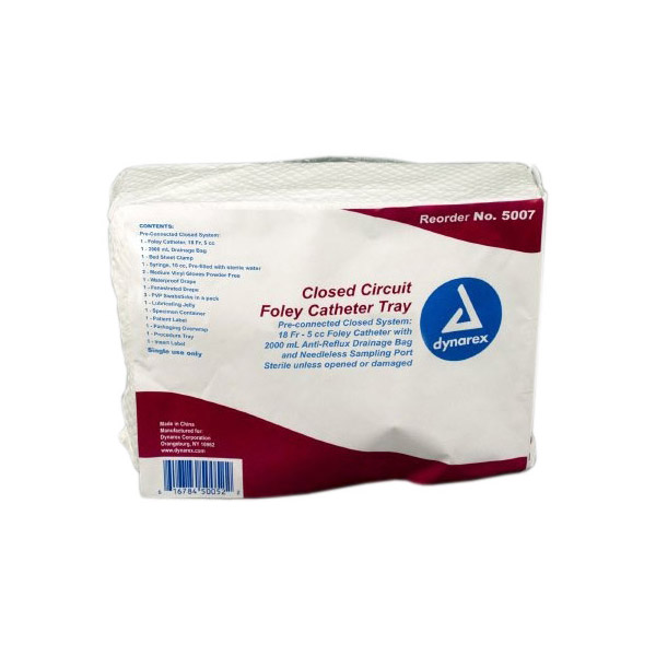Dynarex 5007 Closed Circuit / Closed System Foley Catheter Tray, 18 Fr, 10/cs