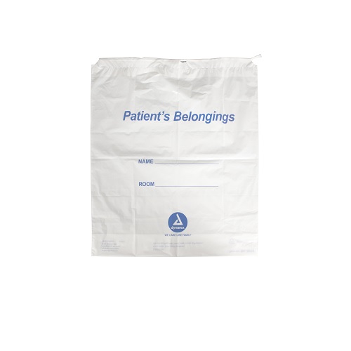 Dynarex 8013 Patient Belonging Bag - Drawstring, 18" x 20" x 4" white, 250/Cs