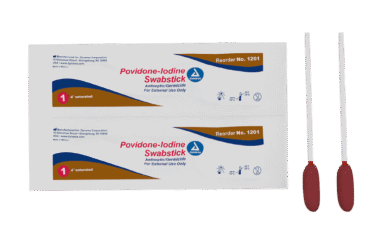 Dynarex 1201 Povidone Iodine Swabsticks, 1 Swabstick per Packet, 10/50/cs