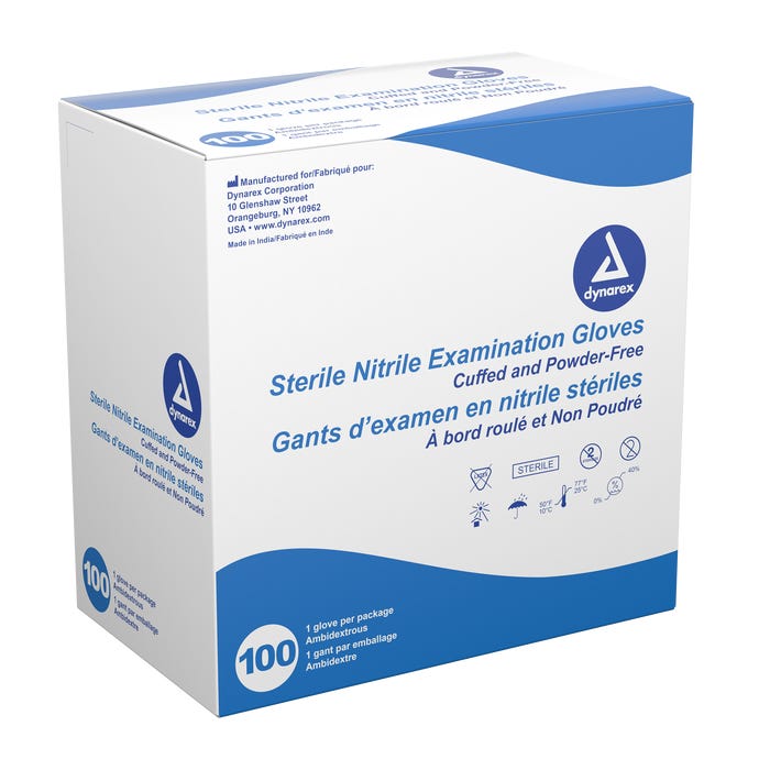 Dynarex_6523.jpeg Dynarex 6523 Nitrile Sterile Exam Gloves, Singles, Medium, Powder-Free, 8/100/cs