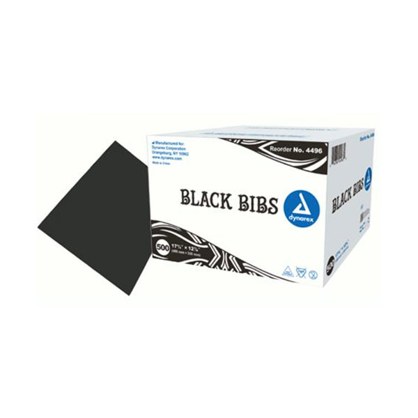 Dynarex 4496 Black Bibs, 17 3/4" x 12 7/8", 500/cs