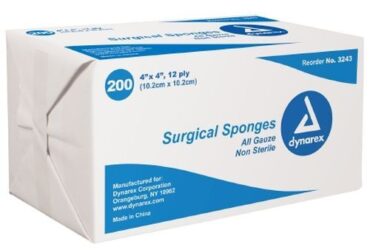 Dynarex 3243 Surgical Gauze Sponge, 4" x 4" 12 Ply, 10/200/cs
